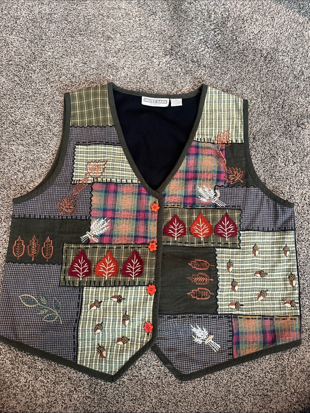Dress Barn Fall Multicolor Patchwork Embroidered Vest. Size 1X-